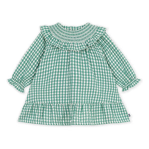 Petit Bateau - Yeşil kareli organik pamuk elbise