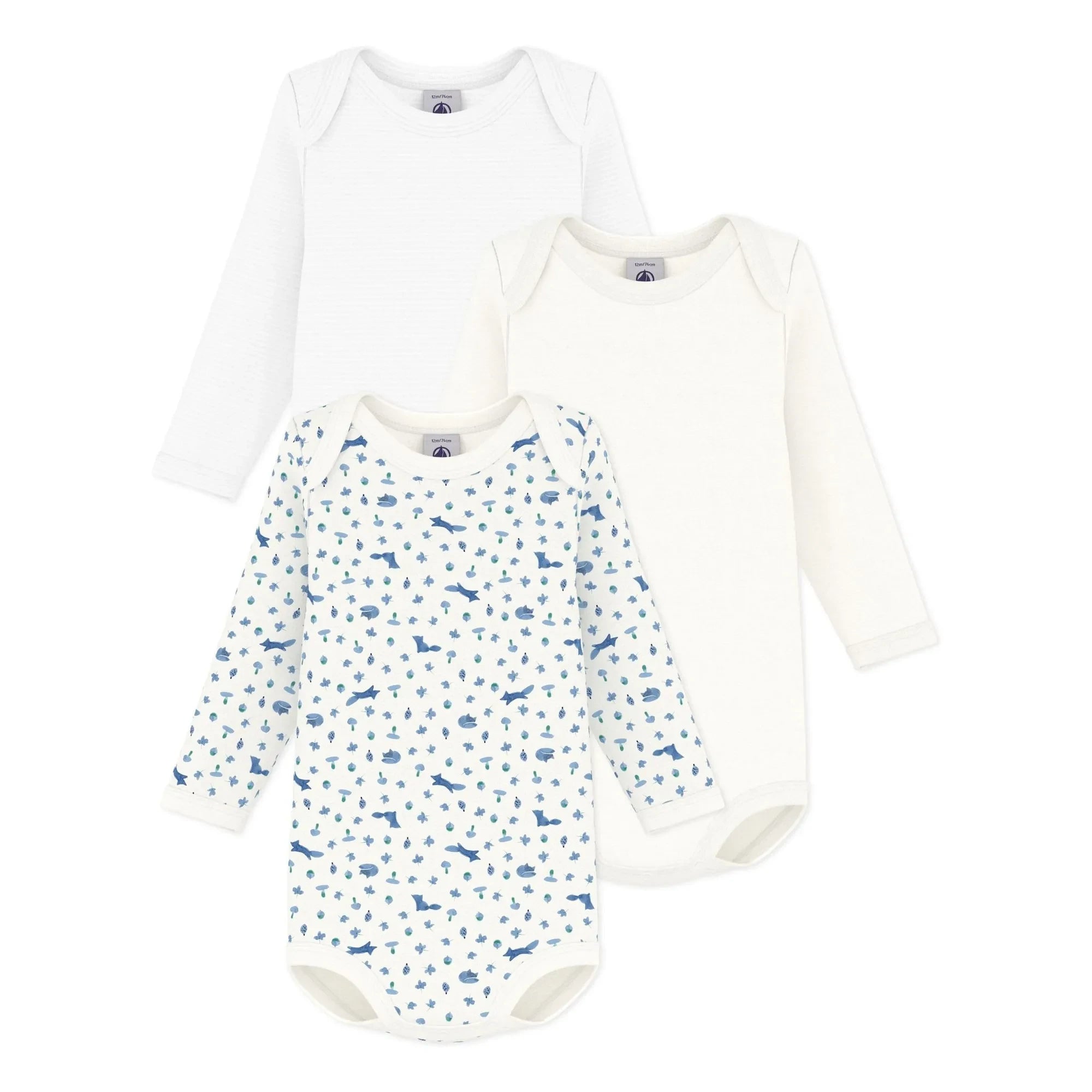 Petit Bateau - 3'lü Organik Pamuk Tilki Body Seti | Mavi