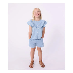 Petit Bateau - Organik Pamuklu Chambray Kalp Şort | Açık Mavi