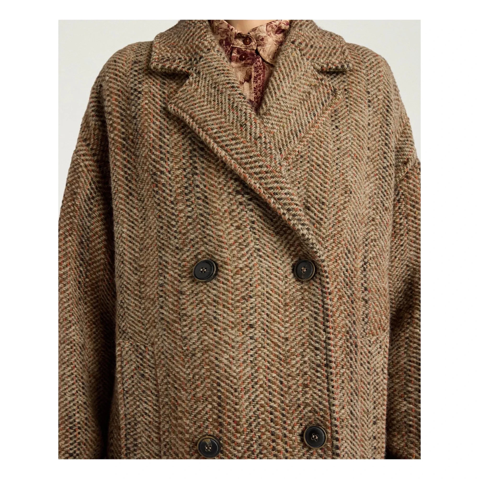 Momoni - Lancaster Herringbone Saf Yün Kaban | Bej