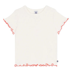 Petit Bateau - Ajurlu Fırfırlı Kalpler Tişört | Ekru