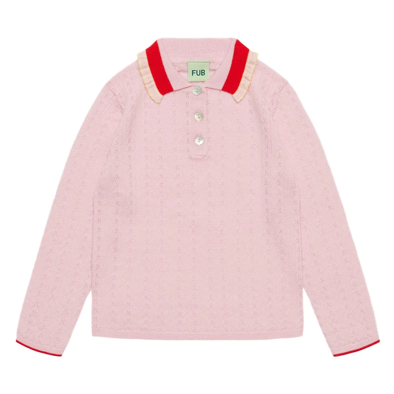 FUB - Merinos Yünlü Pointelle Polo Tişört | Pembe