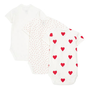 Petit Bateau - Organik Pamuk Kalpli Bebek Body'leri - 3'lü Set | Kırmızı
