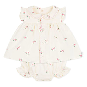 Petit Bateau - Organik pamuk poplin bluz ve bloomer seti | Ekru