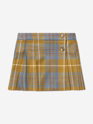 Bonpoint Girls Talissa Wool Tartan Skirt in Brown