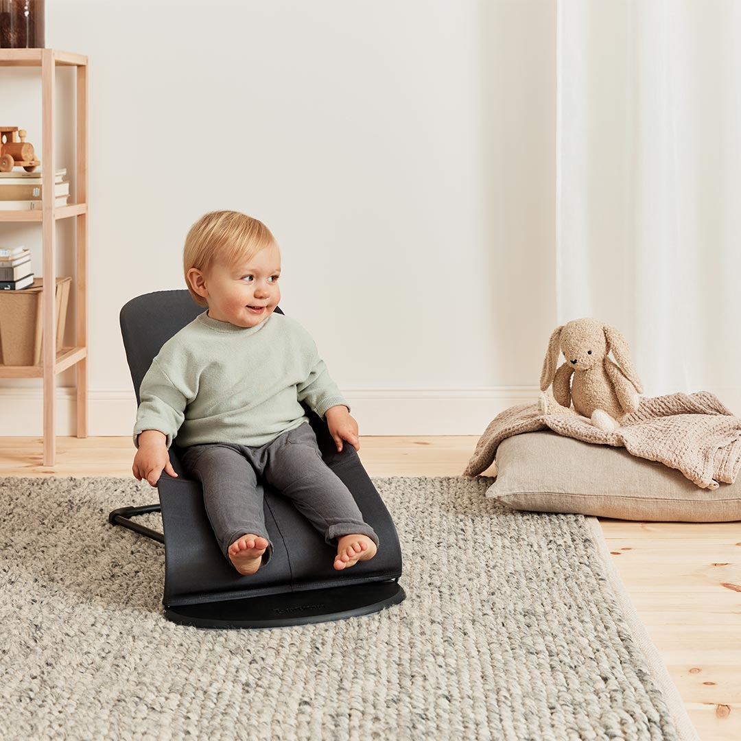 BabyBjorn Balance Woven Baby Bouncer - Black Frame - Dark Grey/Grey-Baby Bouncers-Without Bouncer Toy- | Natural Baby Shower