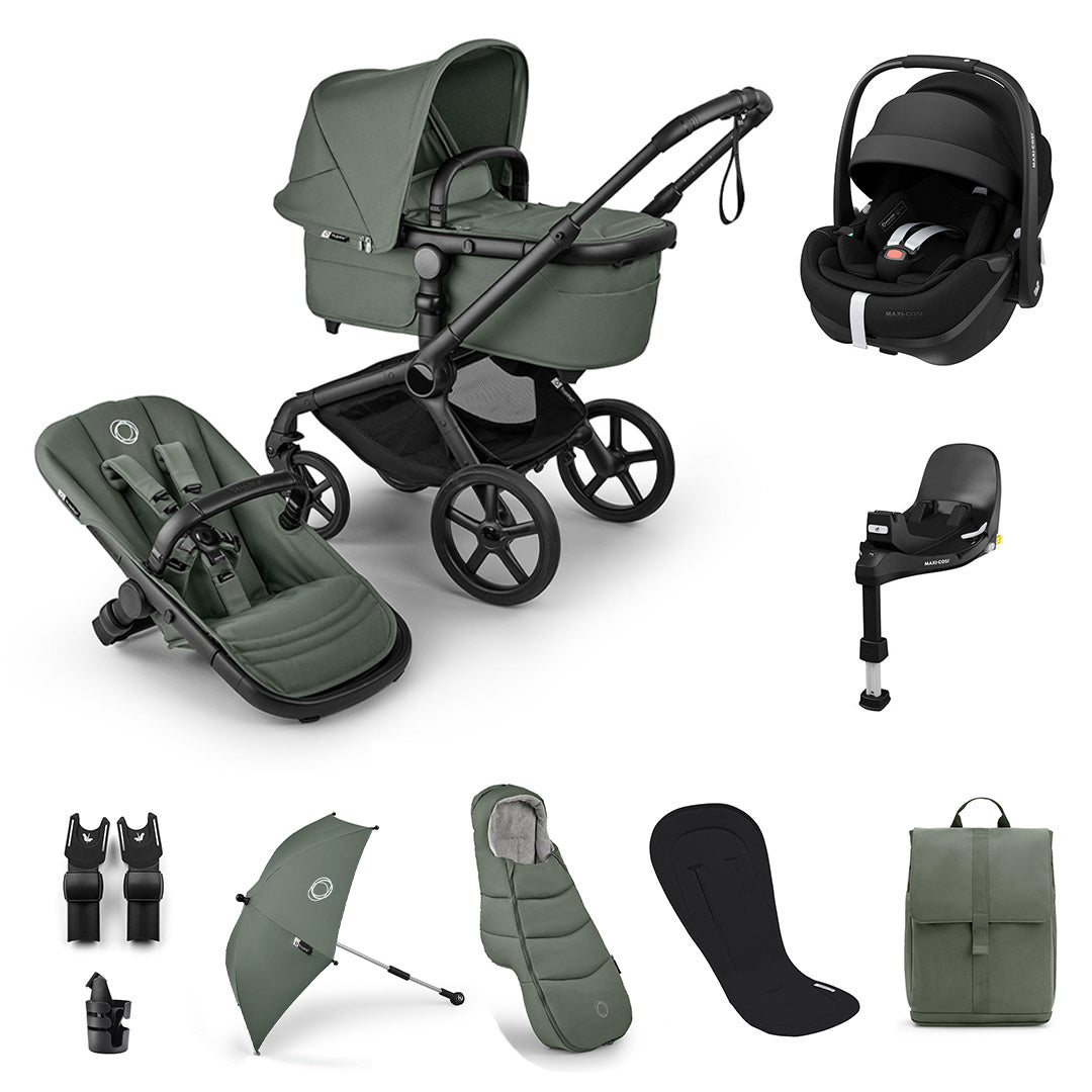 Bugaboo Fox 5 Renew Ultimate + Pebble Pro 2 Travel System-Travel Systems-Forest Green-With Base | Natural Baby Shower