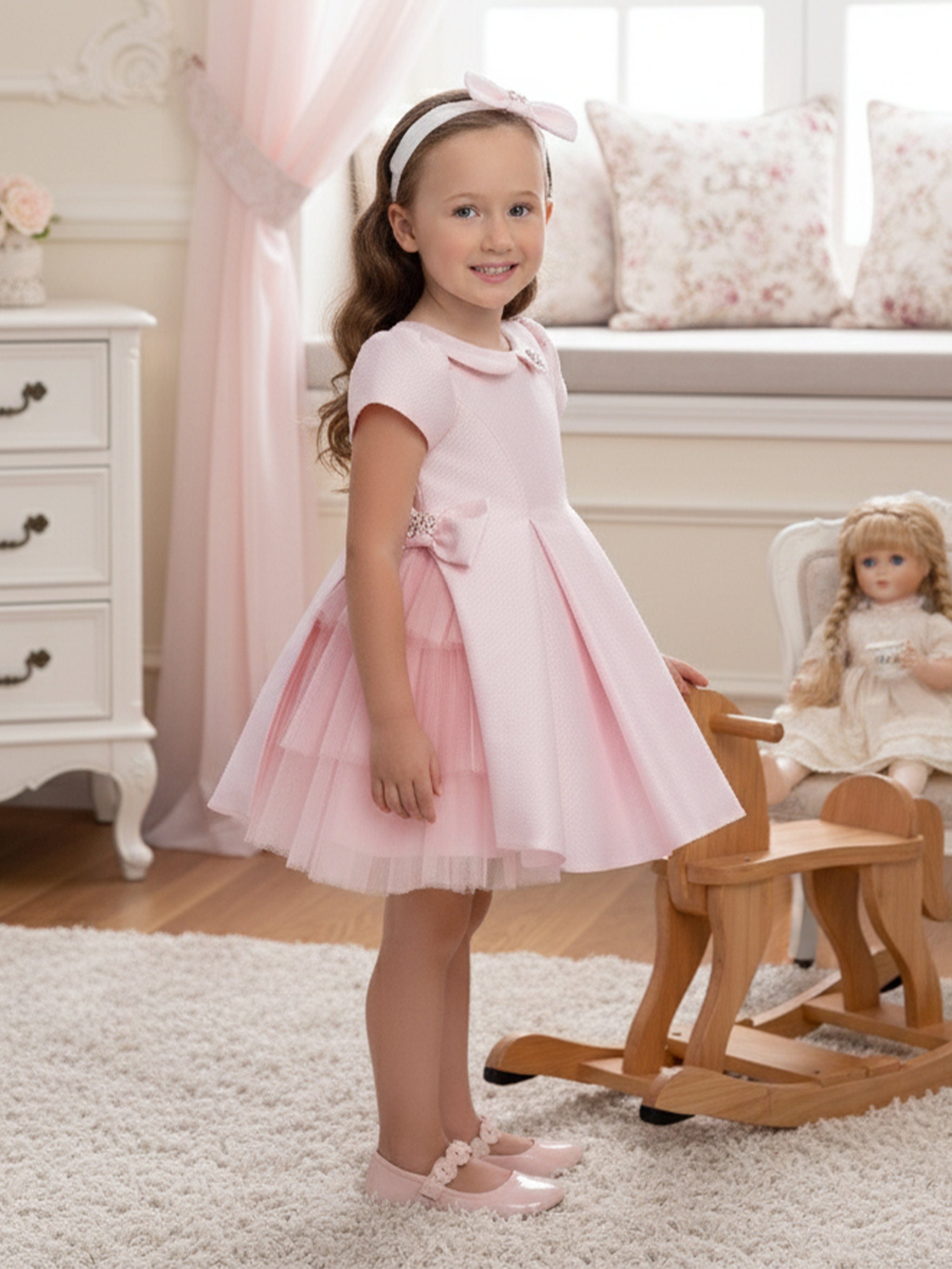 Dress & Fleur Baby Girls Occasion Dress with Headband in Pink