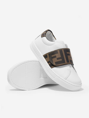Fendi Kids Leather FF Logo Trainers in White