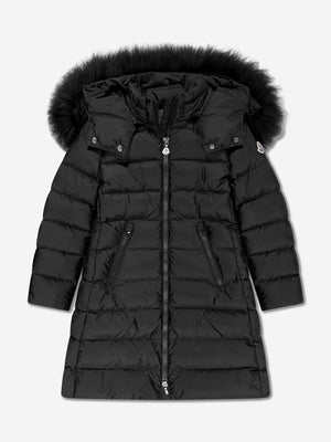Moncler Enfant Girls Abelle Hooded Shearling Down Coat in Black