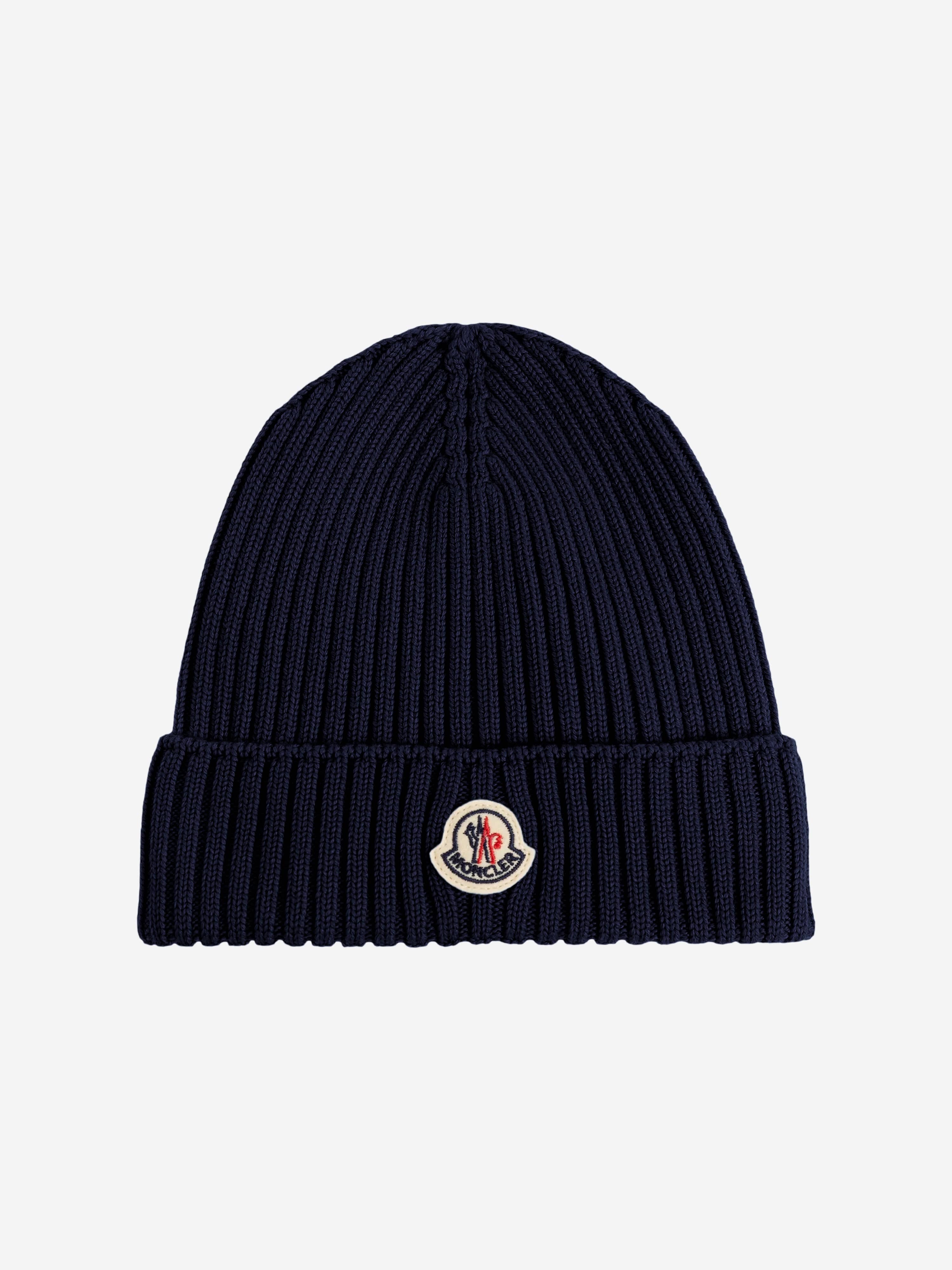 Moncler Enfant Boys Wool Knit Beanie Hat in Navy