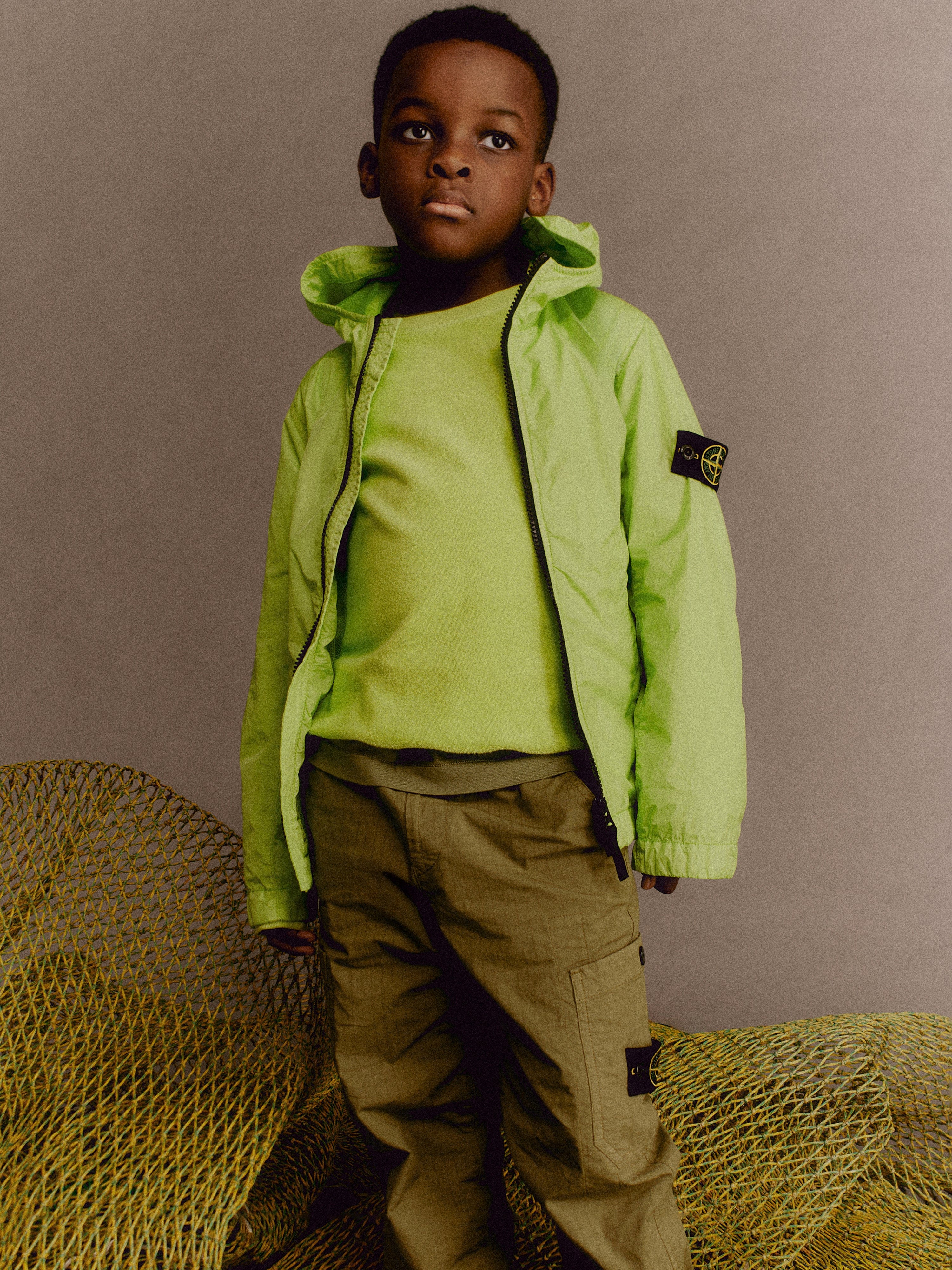 Stone Island Boys Lightweight Crinkle Reps Jacket in Green