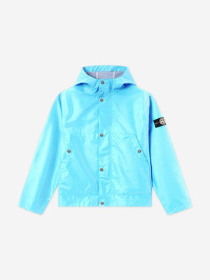Stone Island Boys Plated Reflective Wind Resistant Hooded Jacket in Blue