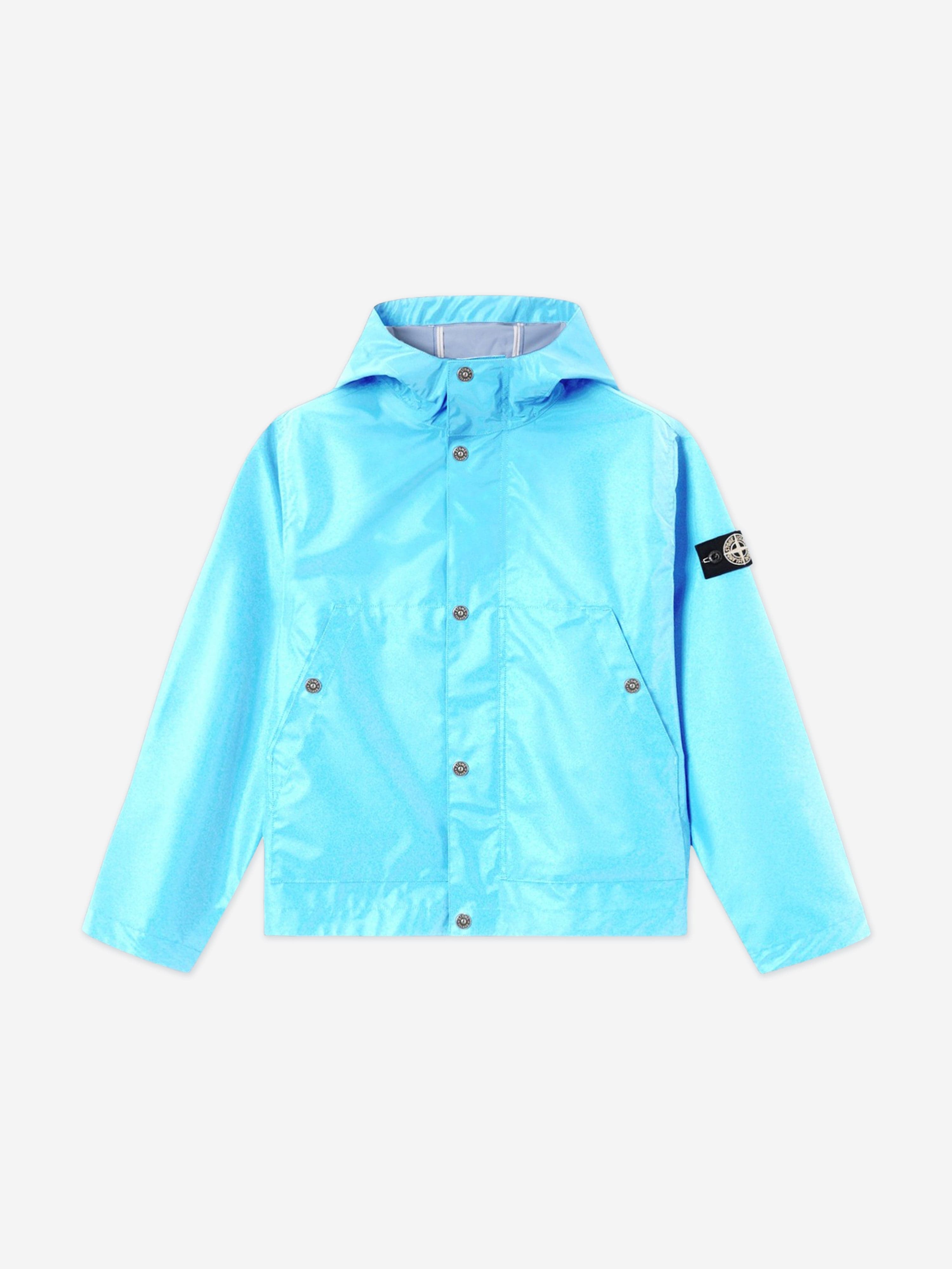 Stone Island Boys Plated Reflective Wind Resistant Hooded Jacket in Blue