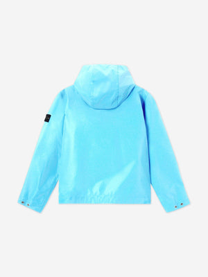 Stone Island Boys Plated Reflective Wind Resistant Hooded Jacket in Blue