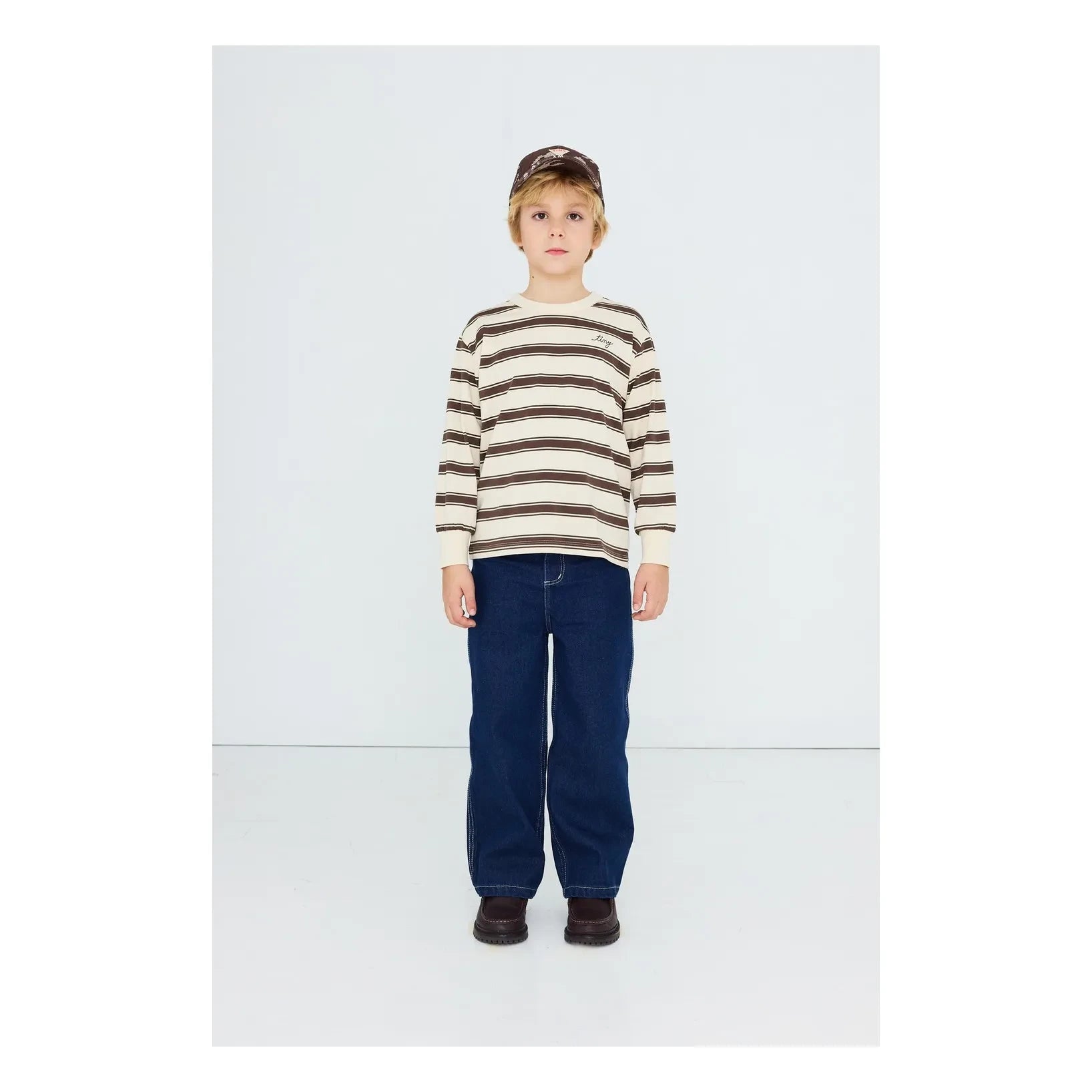 Tinycottons - Organik Pamuk Çizgili Tişört | Krem
