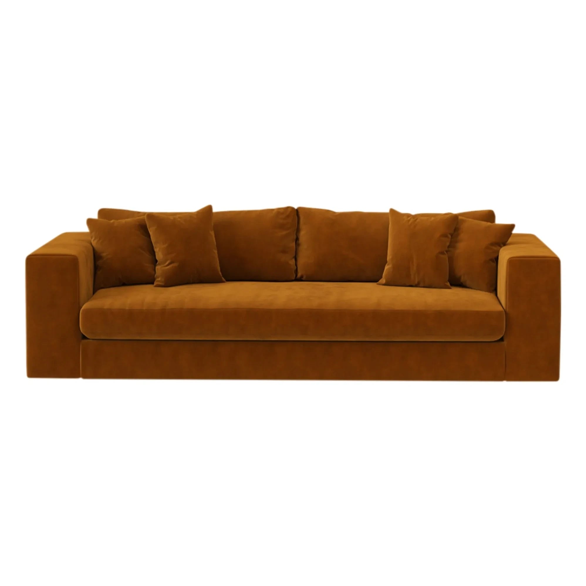 Panac Edition - 245 cm kadife fırçalanmış Bellechasse 3 kişilik kanepe | Konyak