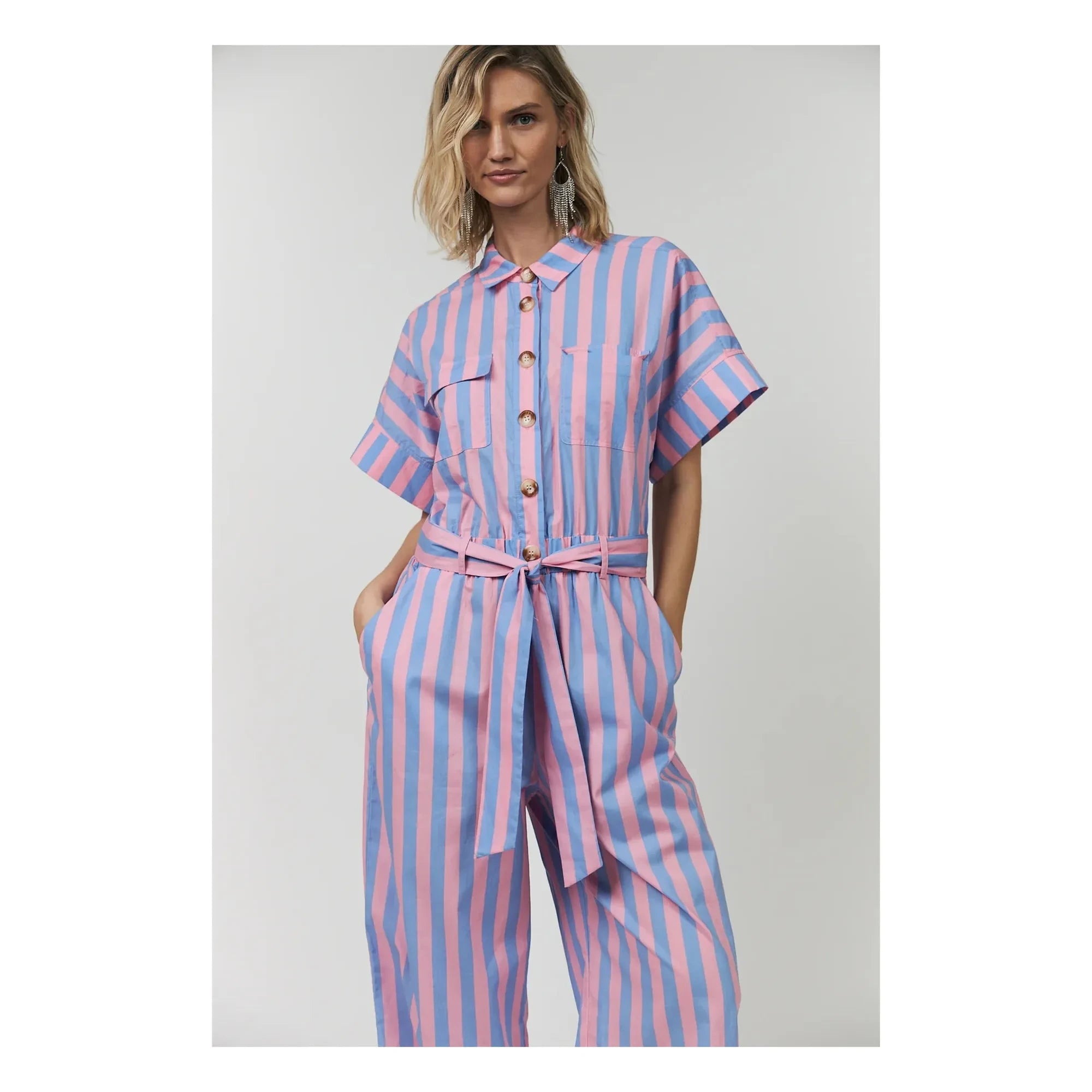 Lollys Laundry - Mathilde Pamuk çizgili tulum | Pembe