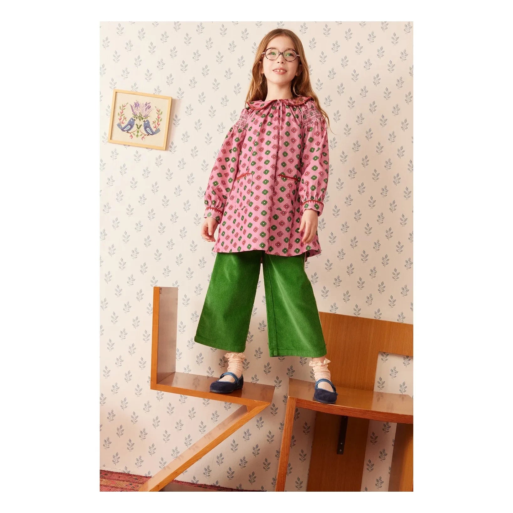 Hello Simone - Martha Çiçek Desenli Fitilli Kadife Elbise | Pembe