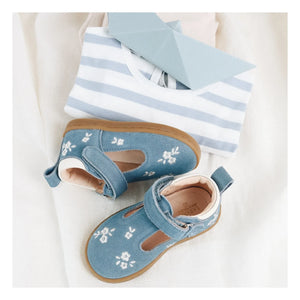 Lazare - Babies İşlemeli Pia Etoile Çiçekler Süet | Denim Mavisi