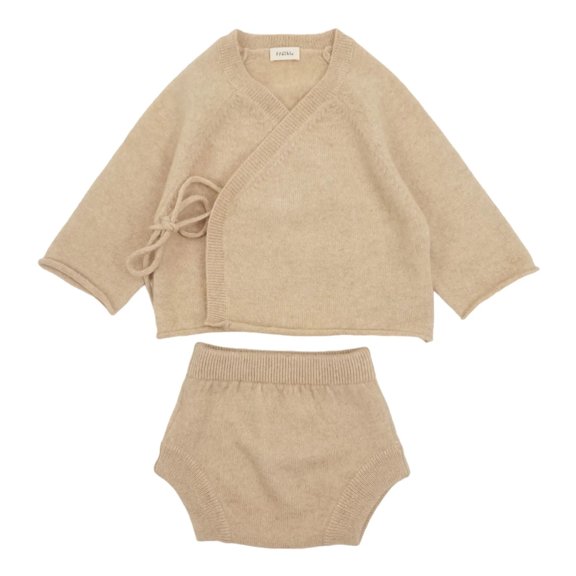 My Little Freckle - Organik Kaşmir Bloomer + Kruvaze Hırka Seti | Bej
