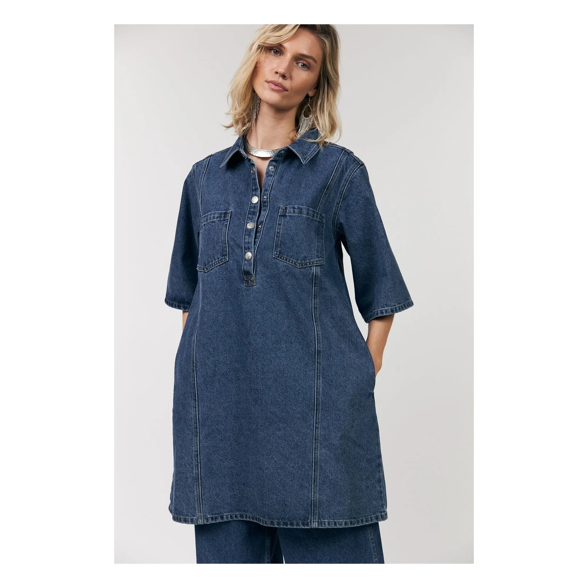 Lollys Laundry - Mola Pamuk Elbise | Denim mavi