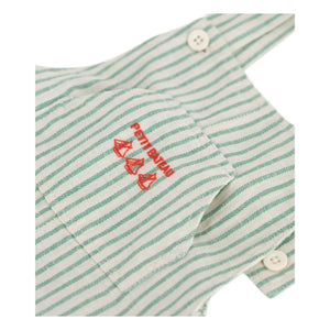 Petit Bateau - Çizgili Keten Kısa Salopet | Yeşil