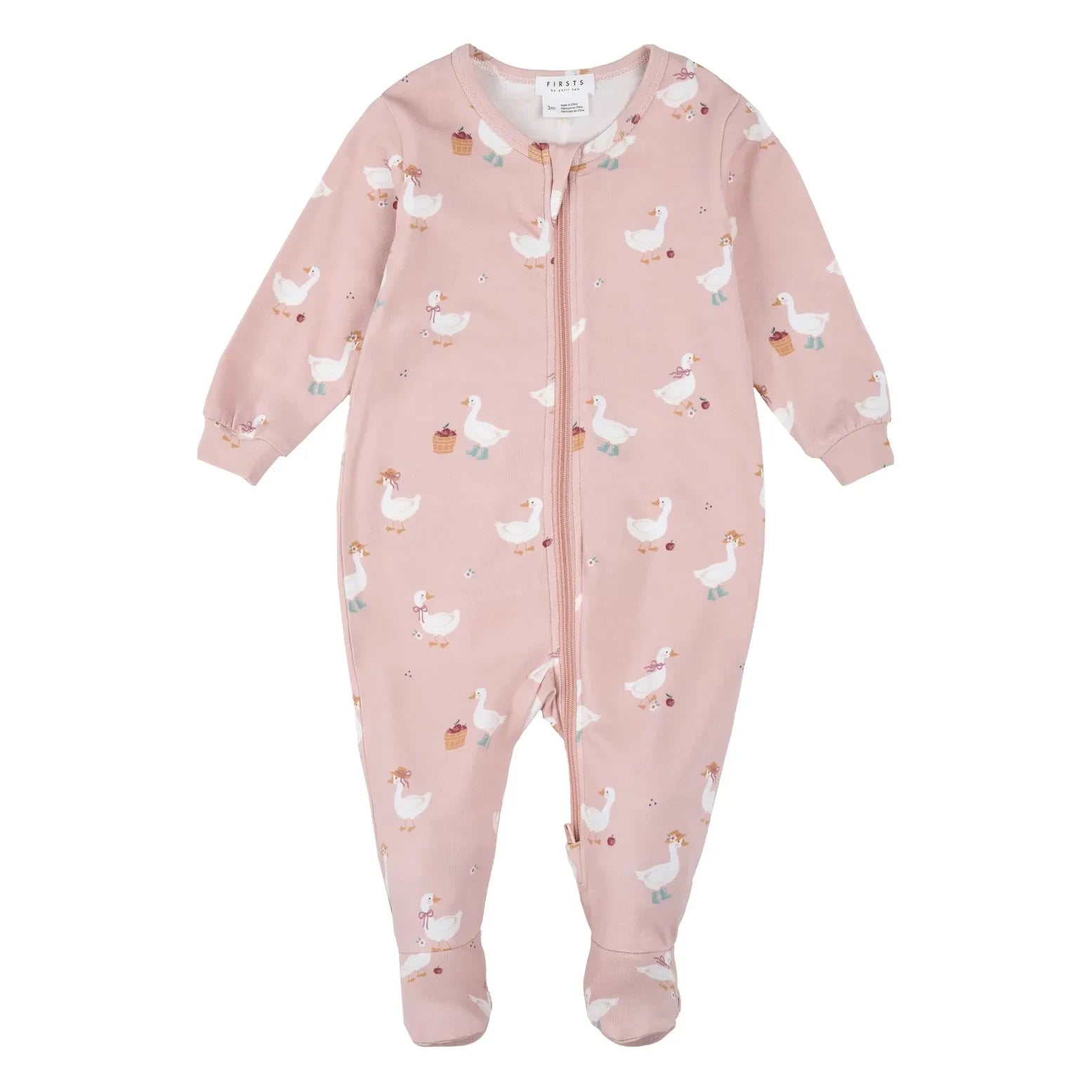 Petit Lem - Ördek Baskılı Modal ve Organik Pamuklu Patikli Pijama | Pembe