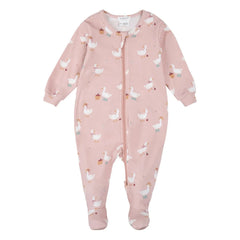 Petit Lem - Ördek Baskılı Modal ve Organik Pamuklu Patikli Pijama | Pembe