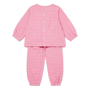 Sleepy Doe - Gingham Seersucker Organik Pamuklu Pijama | Pembe