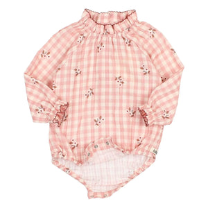 Búho - Vichy Çiçekli Tulum Body | Pembe