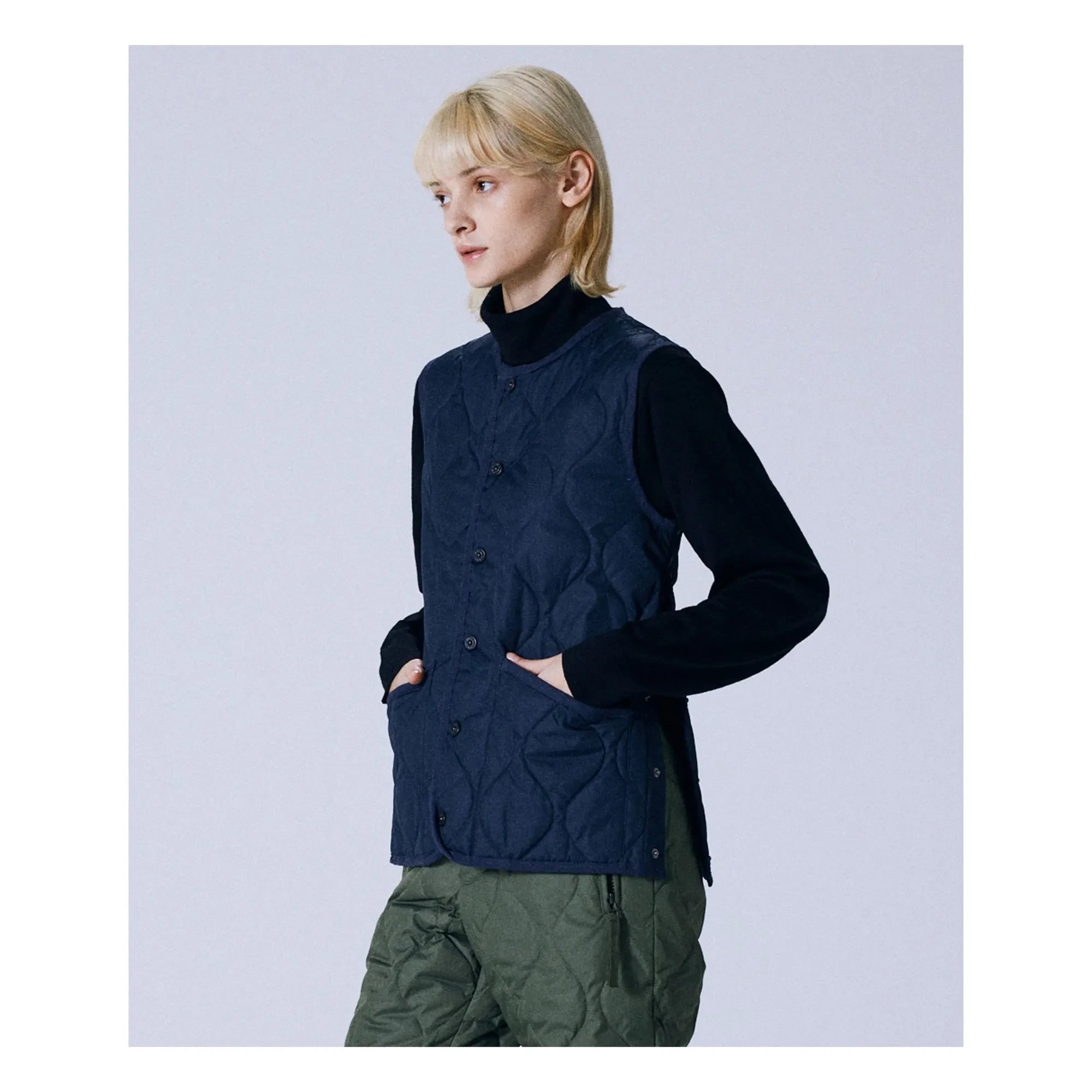 Taion - Unisex Askeri Kolsuz Ceket | Lacivert