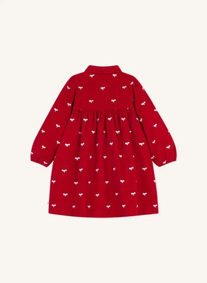 Petit Bateau - Organik Pamuklu Kadife Düğüm Elbise | Kırmızı