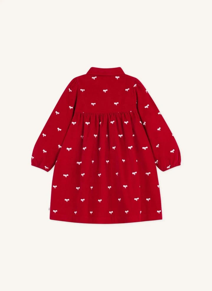 Petit Bateau - Organik Pamuklu Kadife Düğüm Elbise | Kırmızı