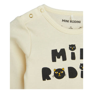 Mini Rodini - Organik Pamuklu Kedi Body, Jogger ve Şapka Seti | Ecru