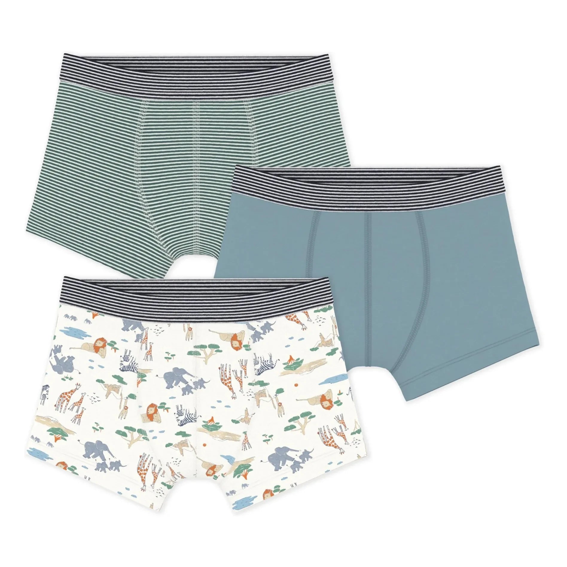 Petit Bateau - 3'lü Savane Boxer Şort Seti | Mavi