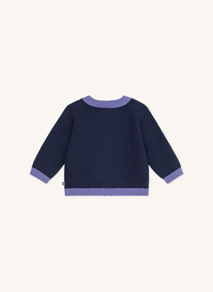 Petit Bateau - Midnight Blue Bebek Yün Kalp Hırka