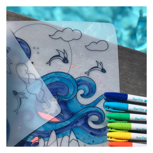 Superpetit - 5 keçeli kalem ve "Orange Surf Party" bilekliği ile boyama masa örtüleri