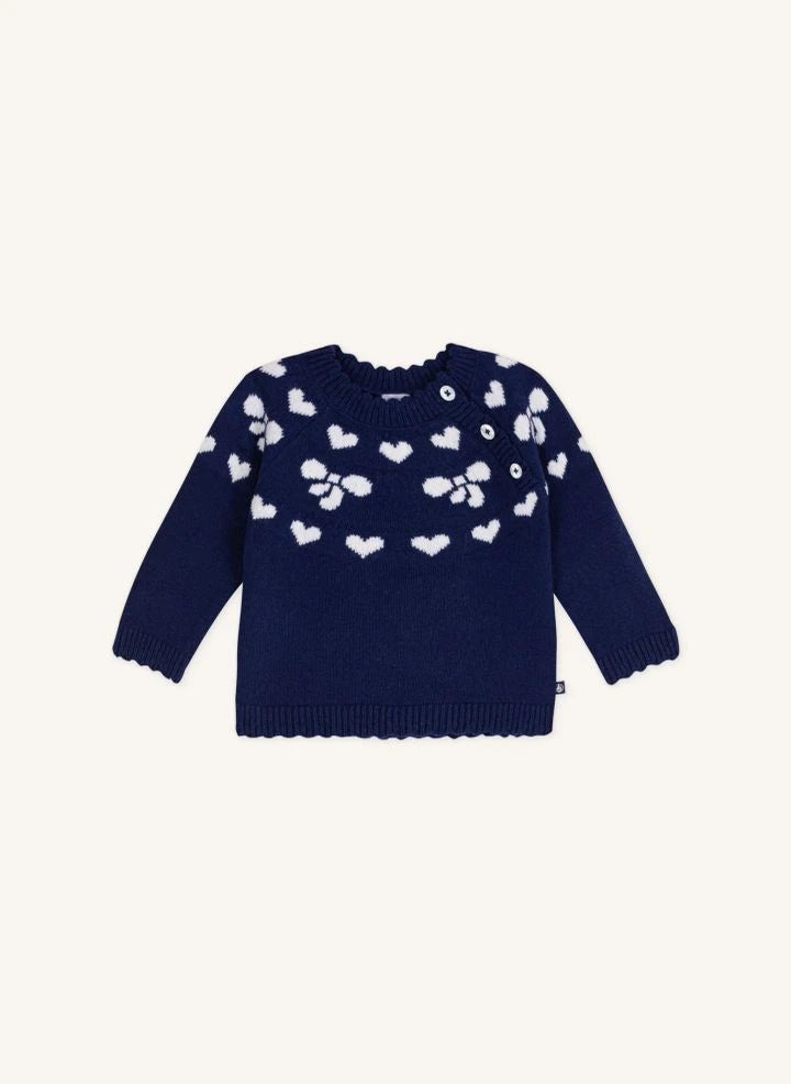 Petit Bateau - Yün kalpli kazak | Gece mavisi