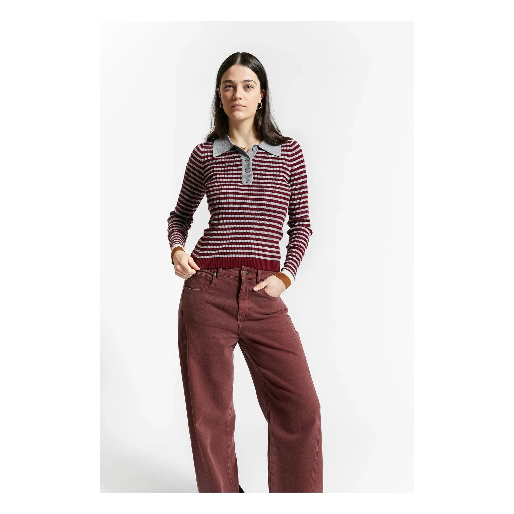 Indee - Çizgili Wallaby Polo Tişört | Bordo