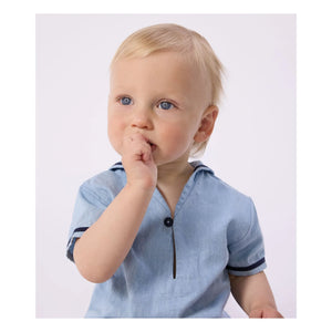 Petit Bateau - Chambray Üst ve Yaka Seti | Açık Mavi