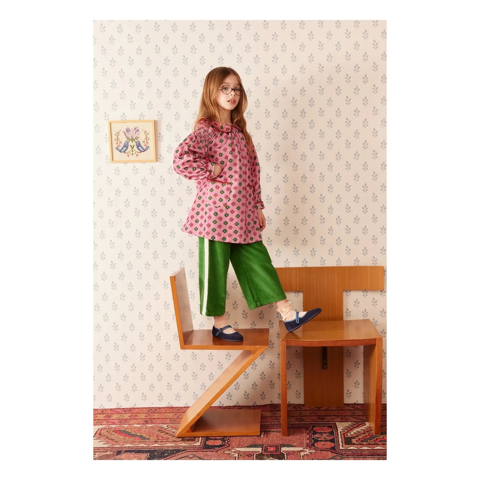 Hello Simone - Martha Çiçek Desenli Fitilli Kadife Elbise | Pembe