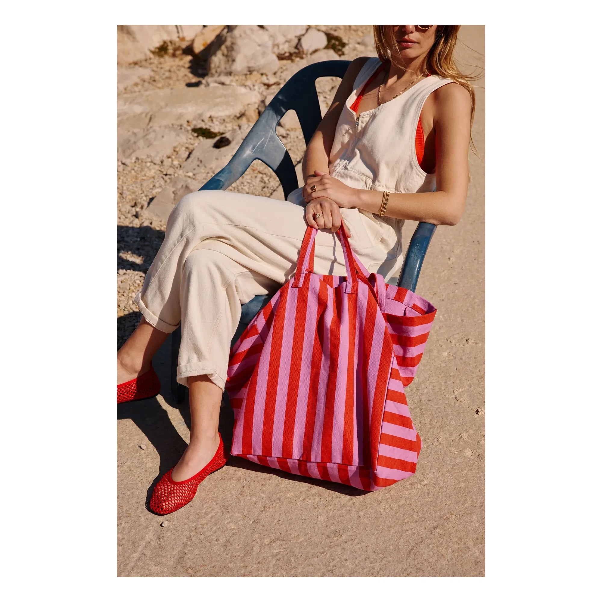 Rose in April - Elisa çizgili tote çanta | Pembe