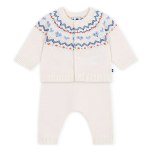 Petit Bateau - Yün Jakarlı Hırka ve Pantolon Takımı | Mavi