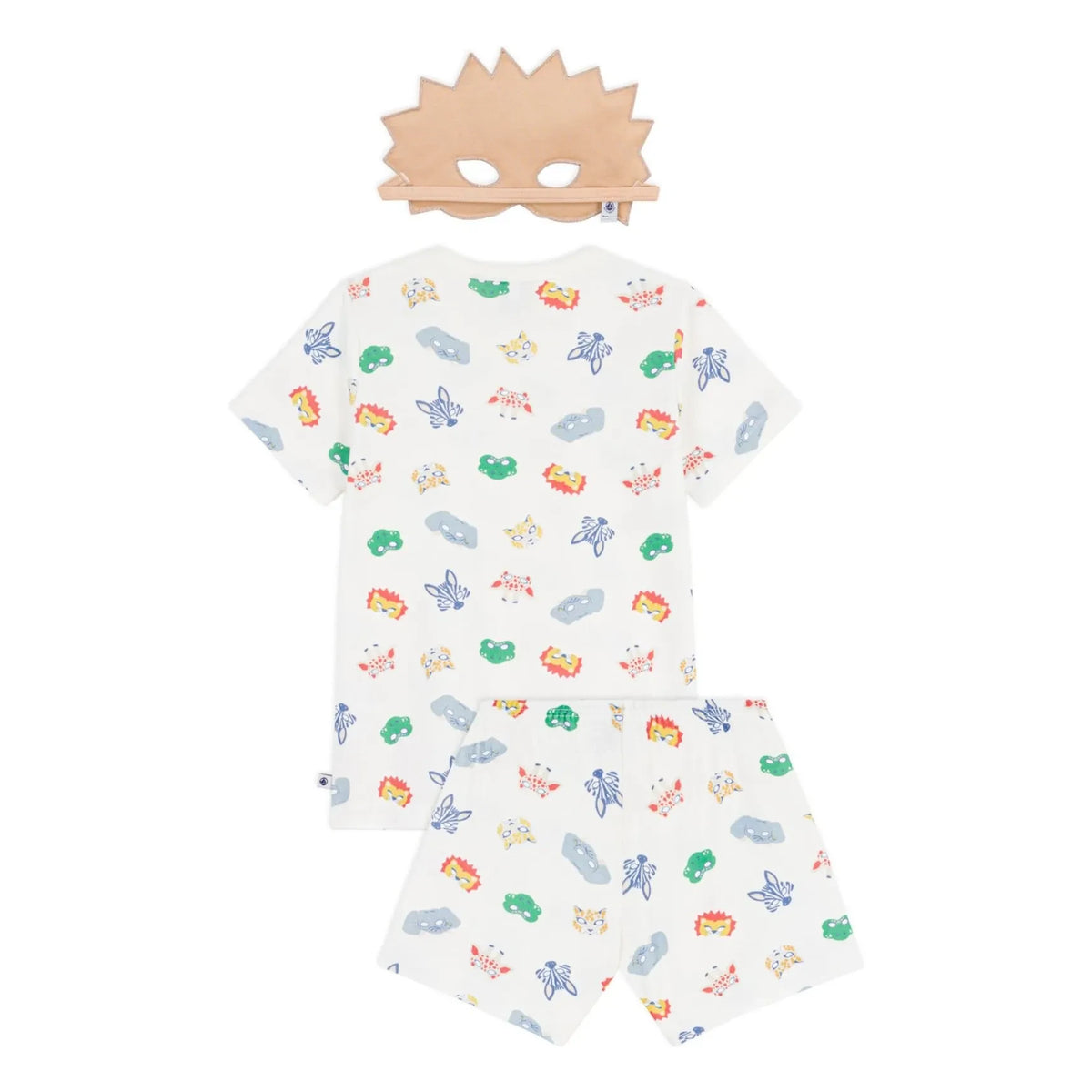 Petit Bateau - Organik Pamuklu Aslan Maskeli ve Kısa Pijama Takımı | Beyaz