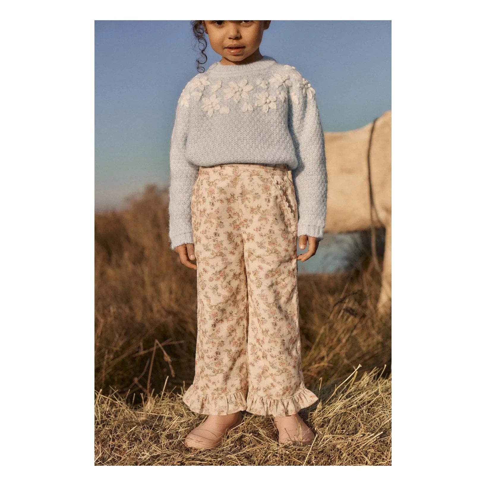 Louise Misha - Florali organik pamuk pantolon | Krem