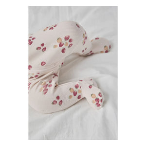 Petit Lem - Ayaklı Pijama Çilek Ribana Organik Pamuk | Pembe