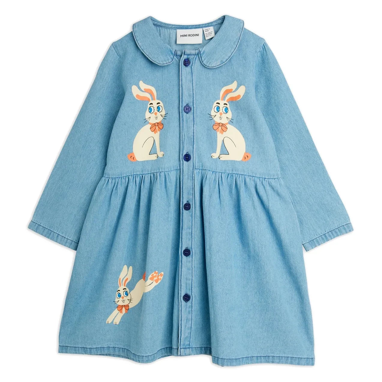 Mini Rodini - Organik Pamuklu Denim Tavşan Elbise | Mavi