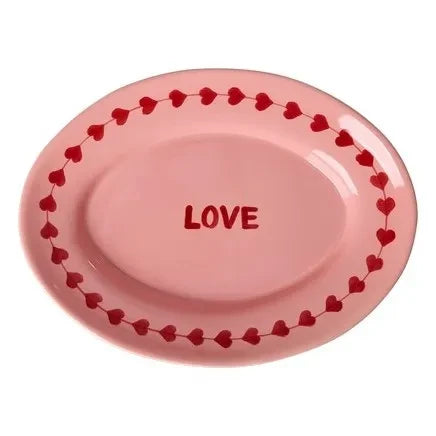 Rice - "Love" Seramik Tabak | Pembe