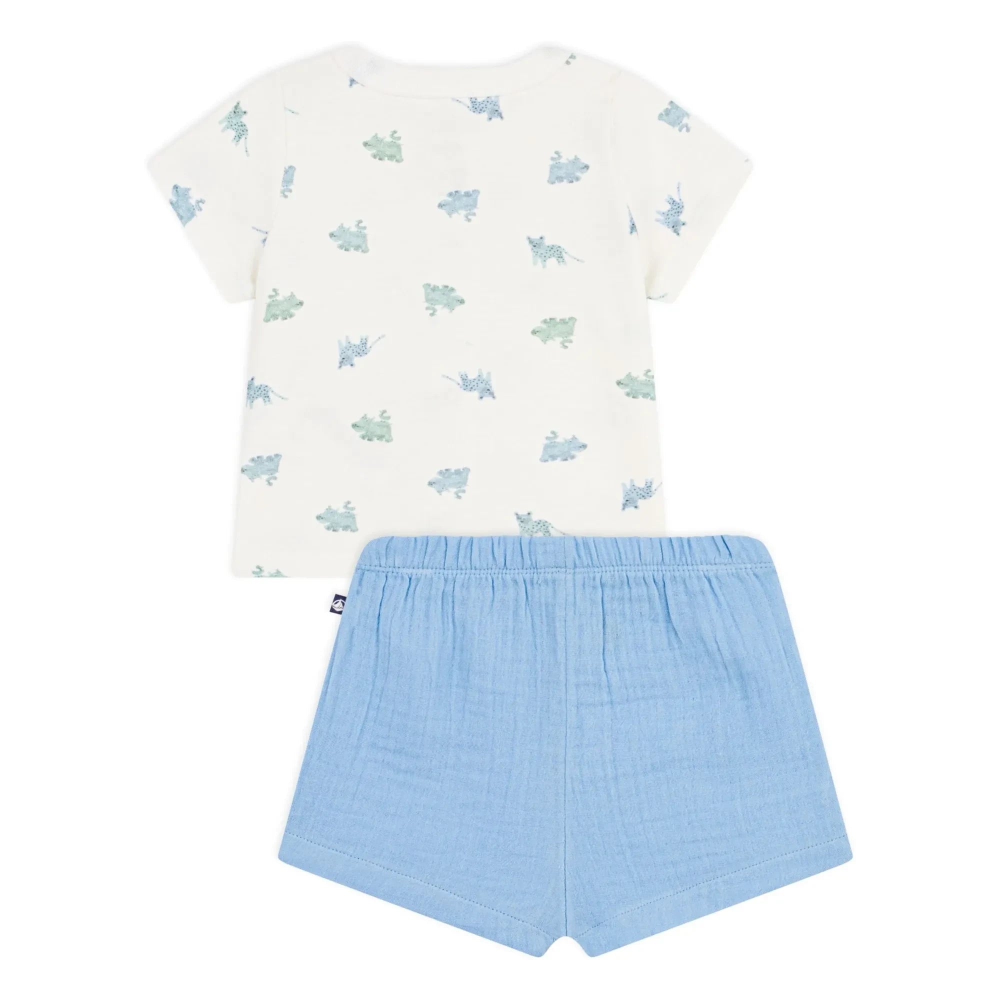 Petit Bateau - Organik Pamuk Gazlı Hayvan Desenli Gömlek ve Şort Takımı | Mavi